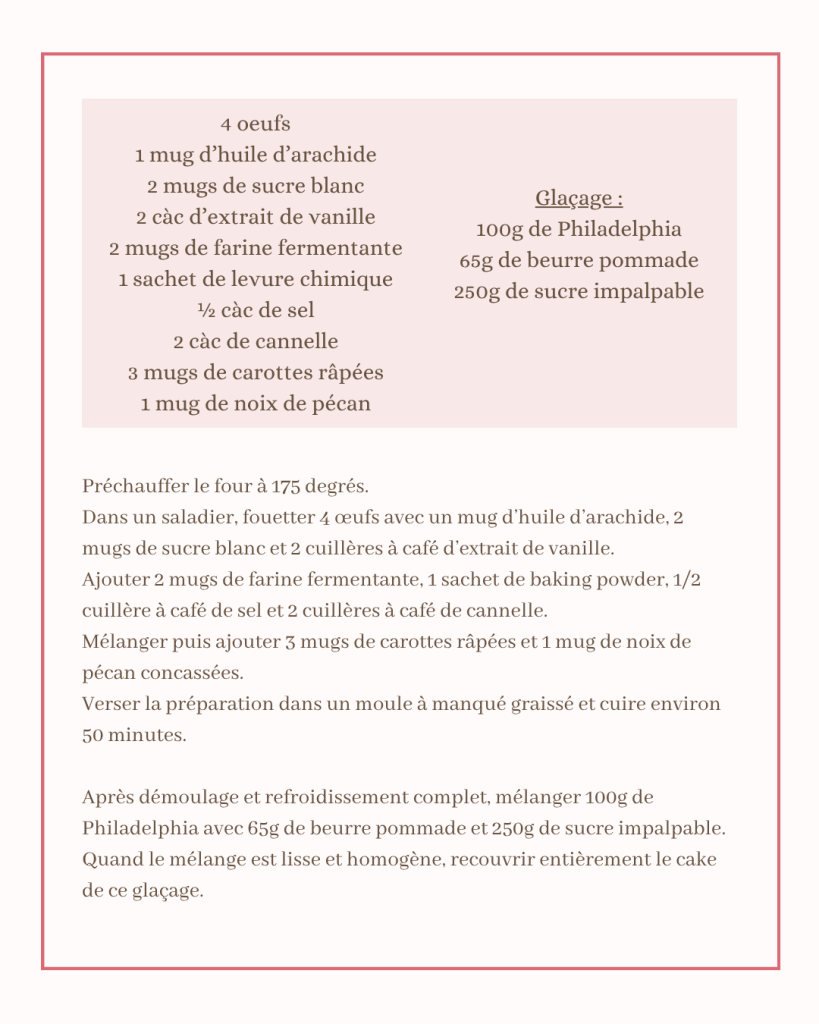 recette du carrot cake et du glaçage